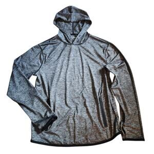 Express Womens Performance Hoodie Size L Gray Black Zip Pockets Thumbholes